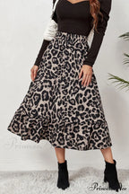 Leopard Print Pleated High Waist Skirt