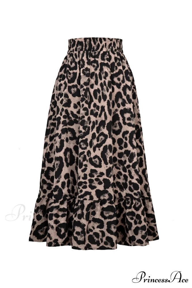 Leopard Print Pleated High Waist Skirt