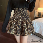 Leopard Print Ruffle Vintage High Waisted Pleated Skirt