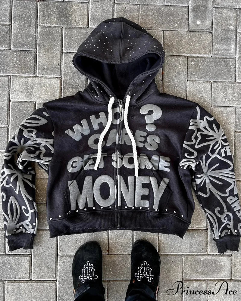 Letter Design Zip Hoodie