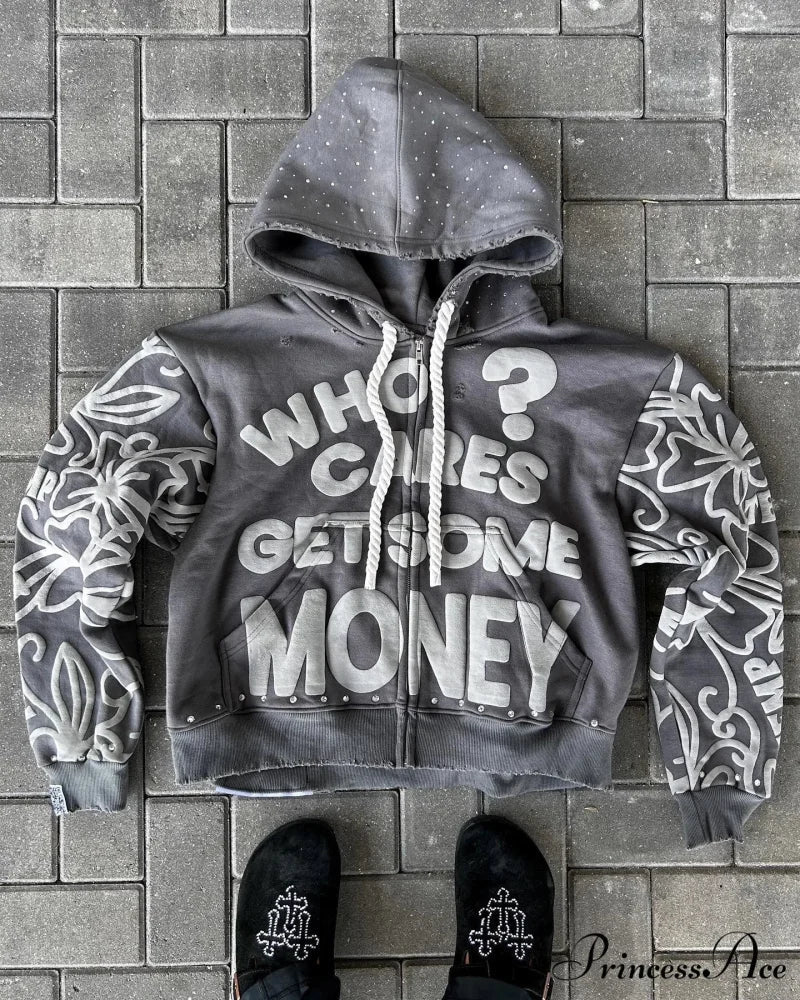 Letter Design Zip Hoodie