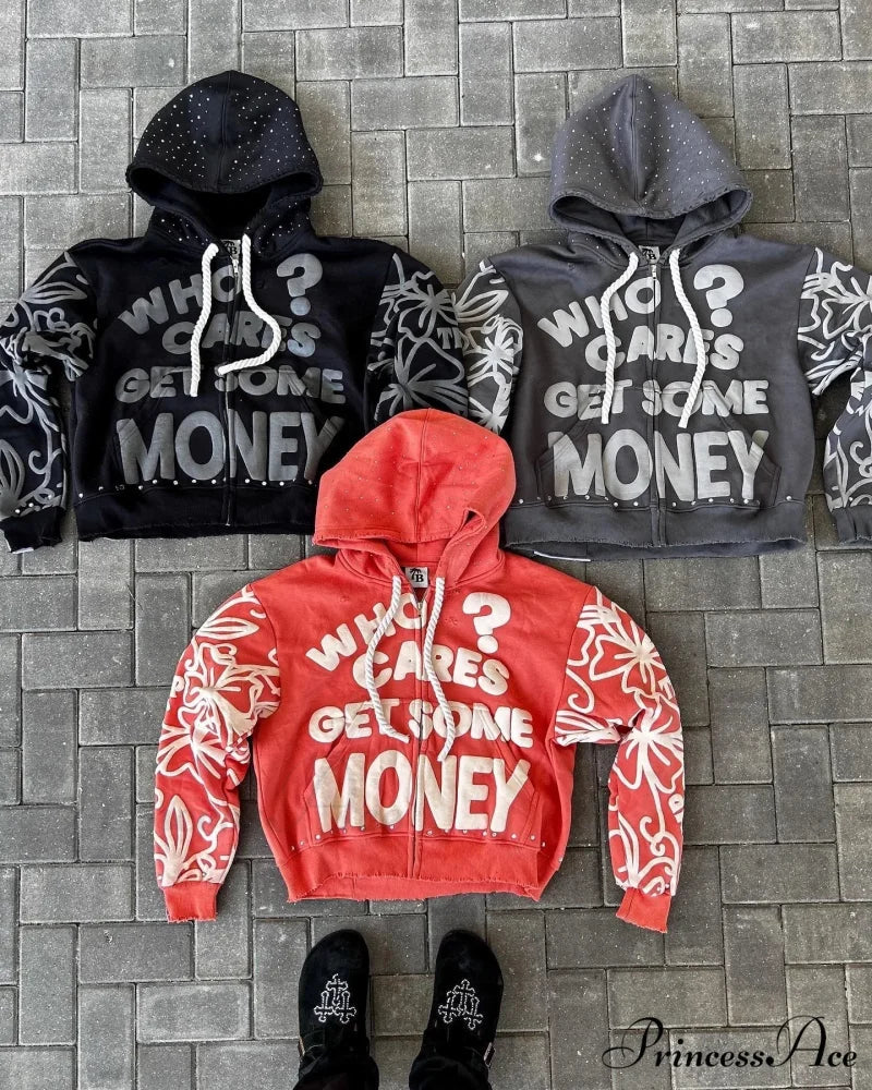 Letter Design Zip Hoodie