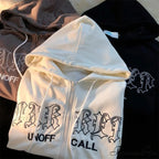 Letter Embroidery Vintage Loose Zipper Hoodies