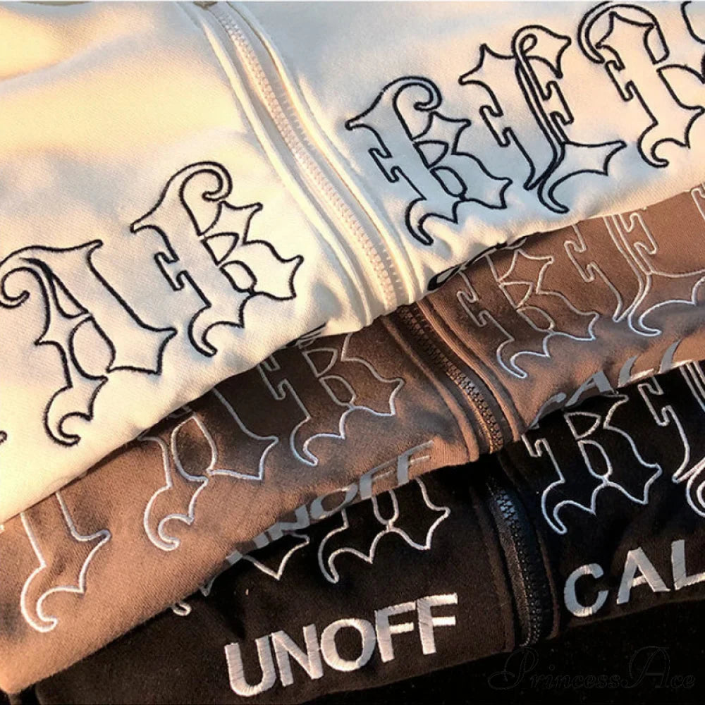 Letter Print Vintage Zip Up Oversize Jacket