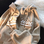 Letter Print Vintage Zip Up Oversize Jacket