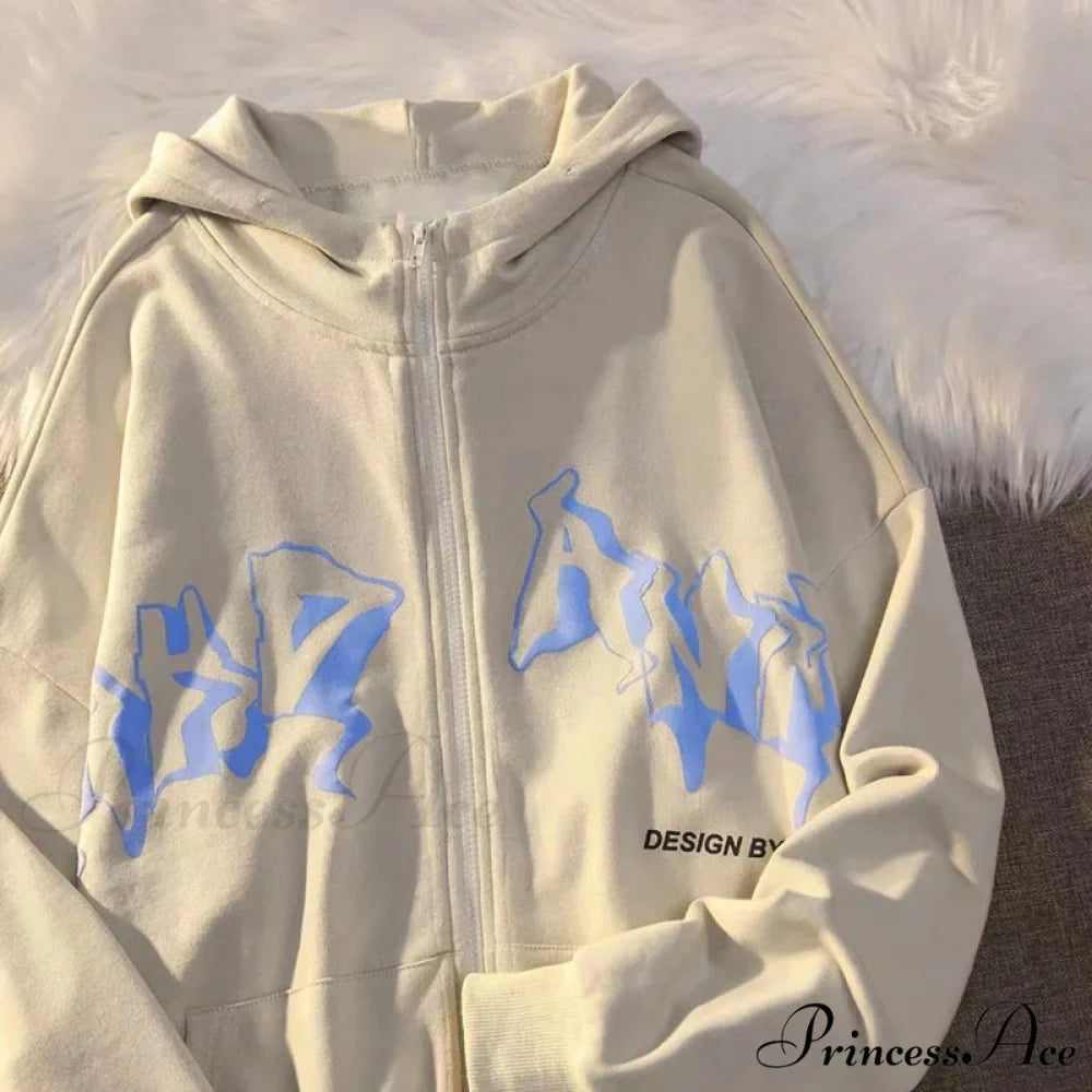 Letter Print Zip Up Hoodies
