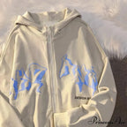 Letter Print Zip Up Hoodies
