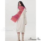 Light Luxury Gradient Color Wool Striped Fringed Mohair Scarf