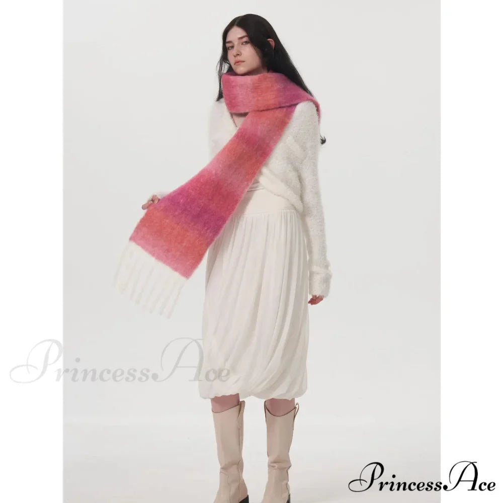 Light Luxury Gradient Color Wool Striped Fringed Mohair Scarf