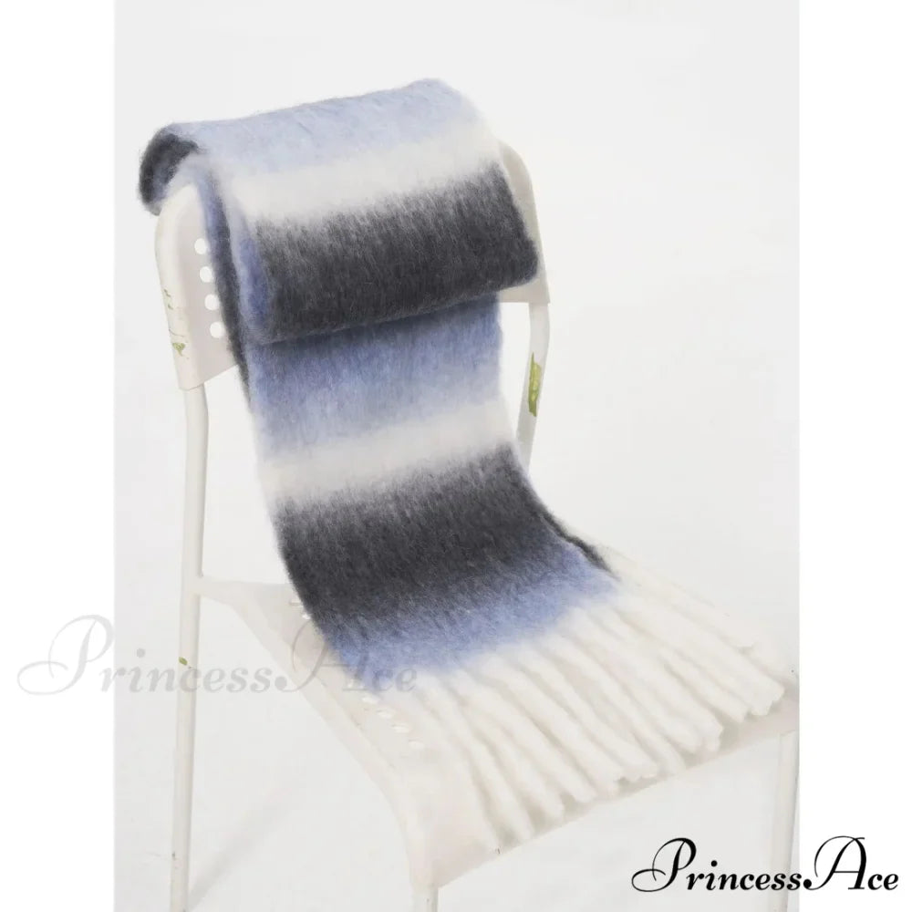 Light Luxury Gradient Color Wool Striped Fringed Mohair Scarf