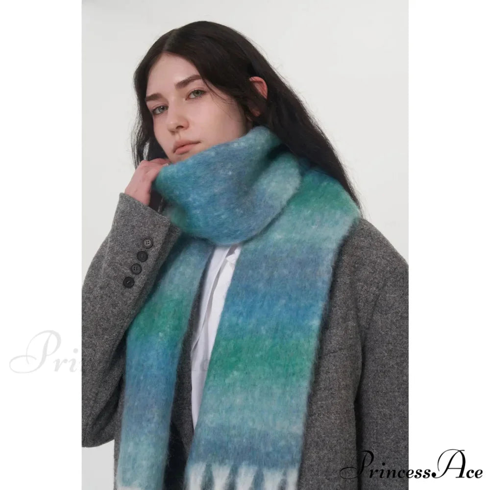 Light Luxury Gradient Color Wool Striped Fringed Mohair Scarf