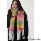 Light Luxury Gradient Color Wool Striped Fringed Mohair Scarf