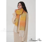 Light Luxury Gradient Color Wool Striped Fringed Mohair Scarf