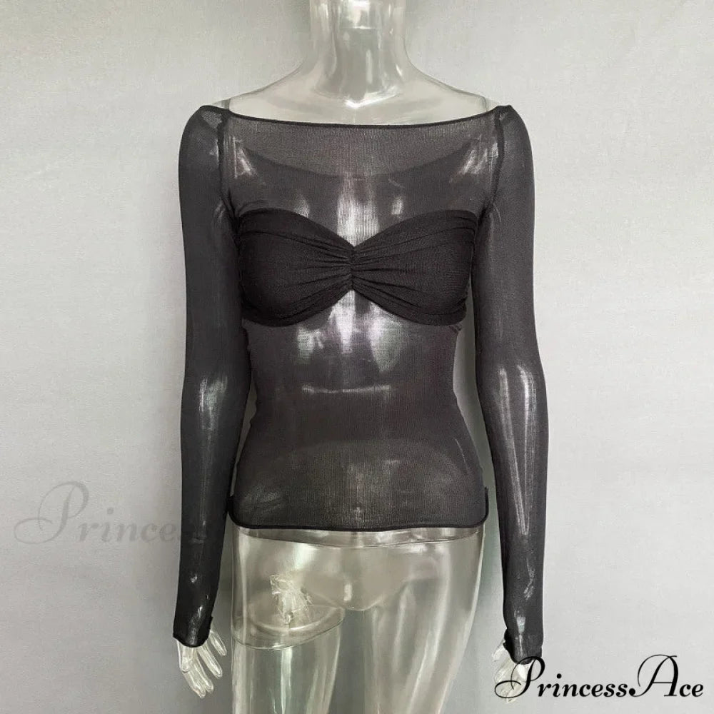 Lightweight T-Shirt Fashion See-Through Neck Women's Top