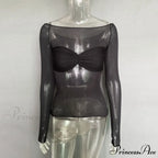 Lightweight T-Shirt Fashion See-Through Neck Women's Top