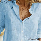 Linen Cotton Button-up Navy Office Blouse