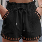 Linen Cotton Hollowed-Out Seaside Short