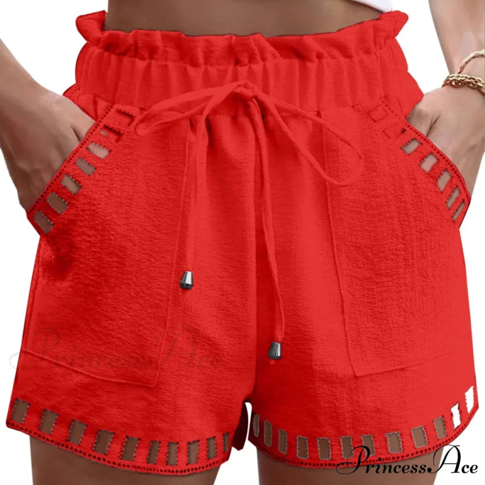 Linen Cotton Hollowed-Out Seaside Short