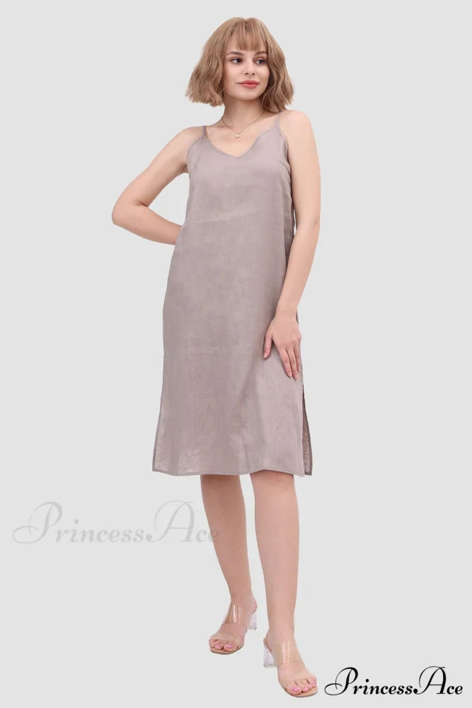 Linen Slip Dress with Daisy Embroidery