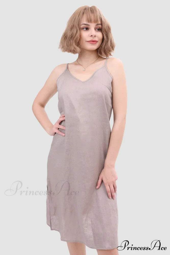 Linen Slip Dress with Daisy Embroidery