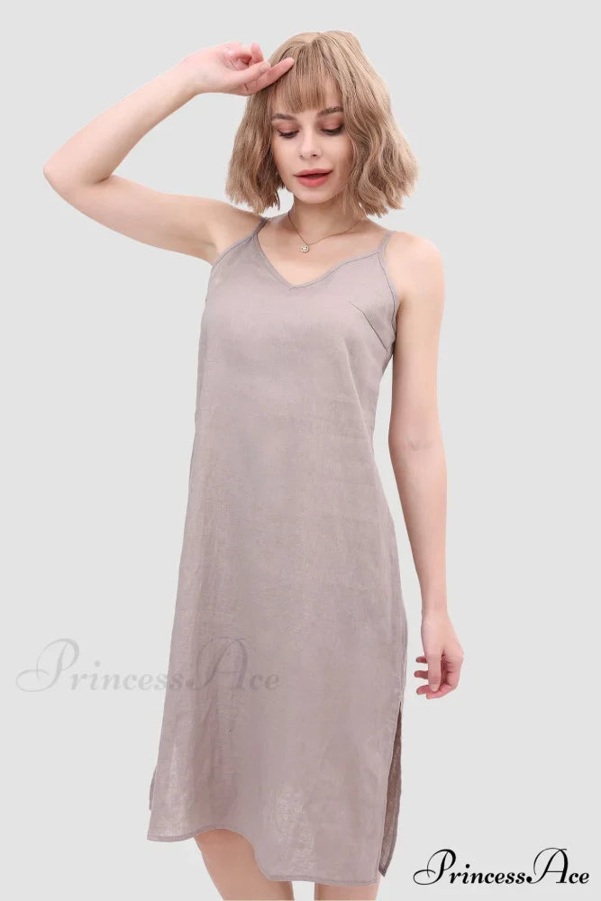 Linen Slip Dress with Daisy Embroidery