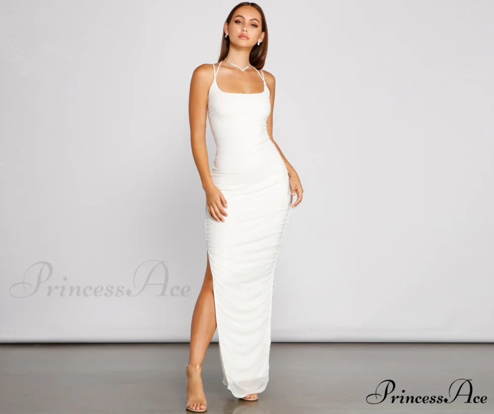 Liza Formal Ruched Charming High Slit Dress