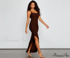 Liza Formal Ruched Charming High Slit Dress