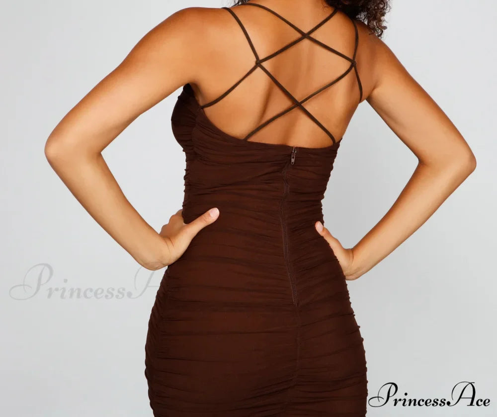 Liza Formal Ruched Charming High Slit Dress