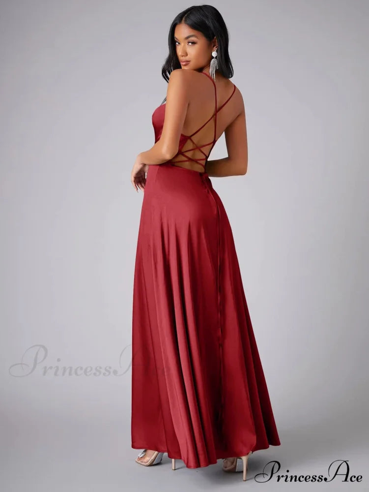 Lola High Stylish Slit Satin Dress