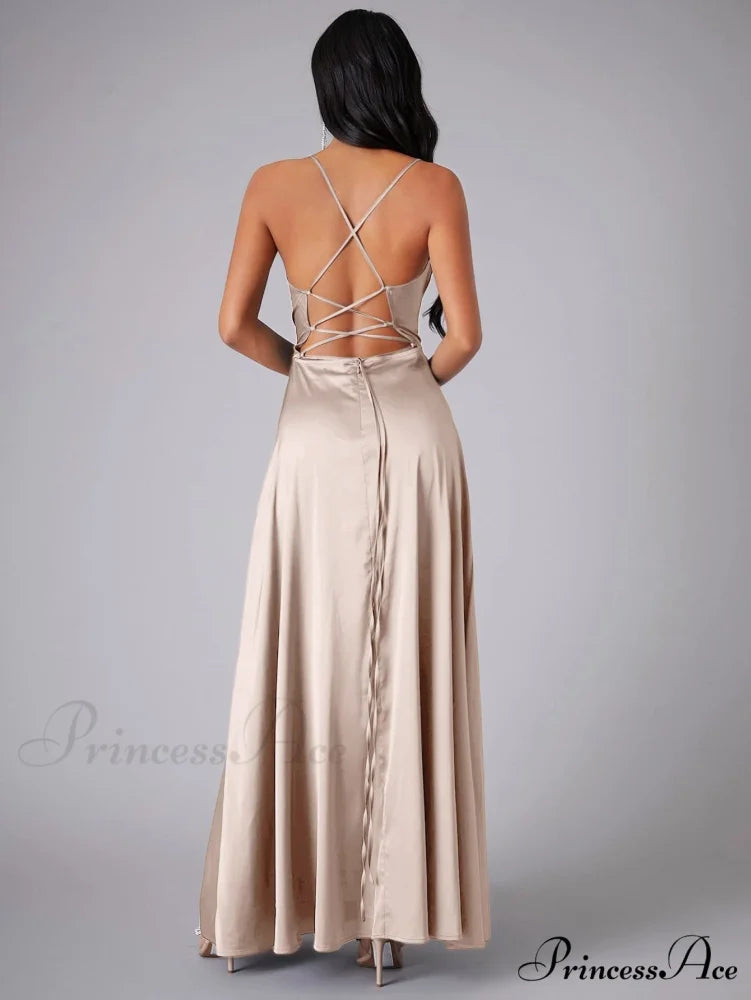 Lola High Stylish Slit Satin Dress