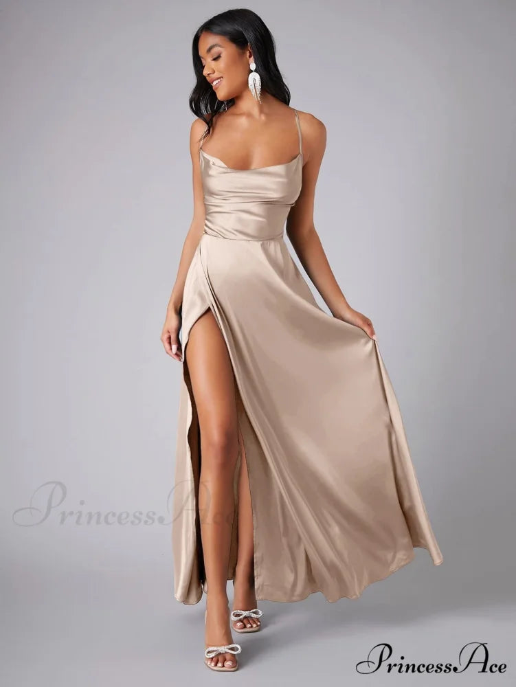 Lola High Stylish Slit Satin Dress