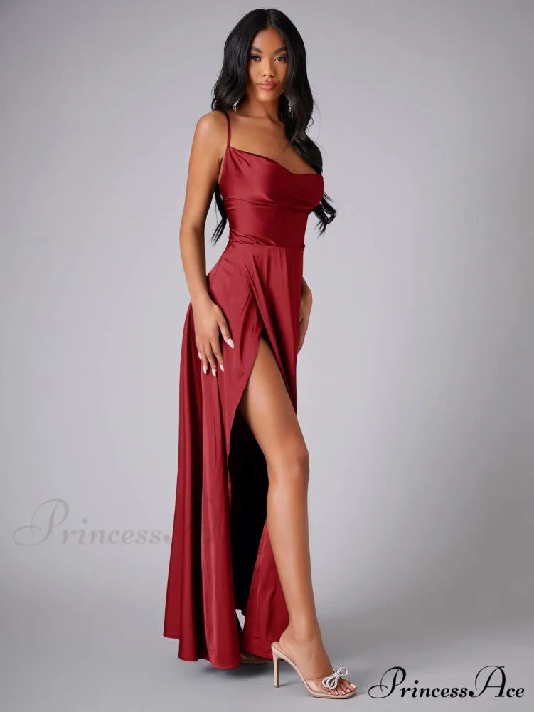 Lola High Stylish Slit Satin Dress