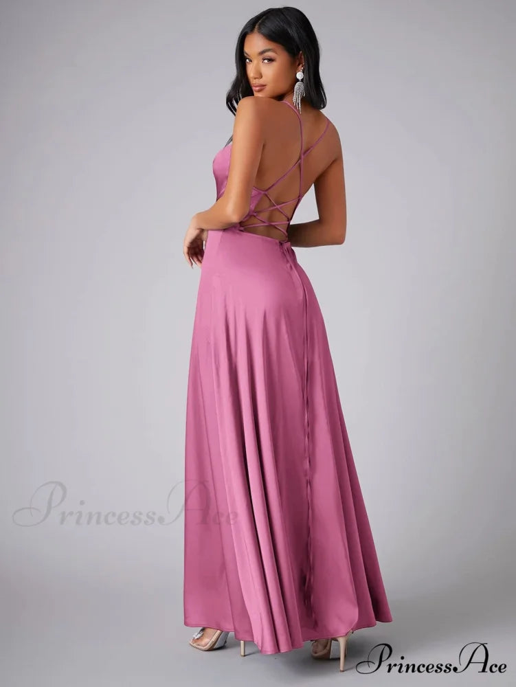 Lola High Stylish Slit Satin Dress