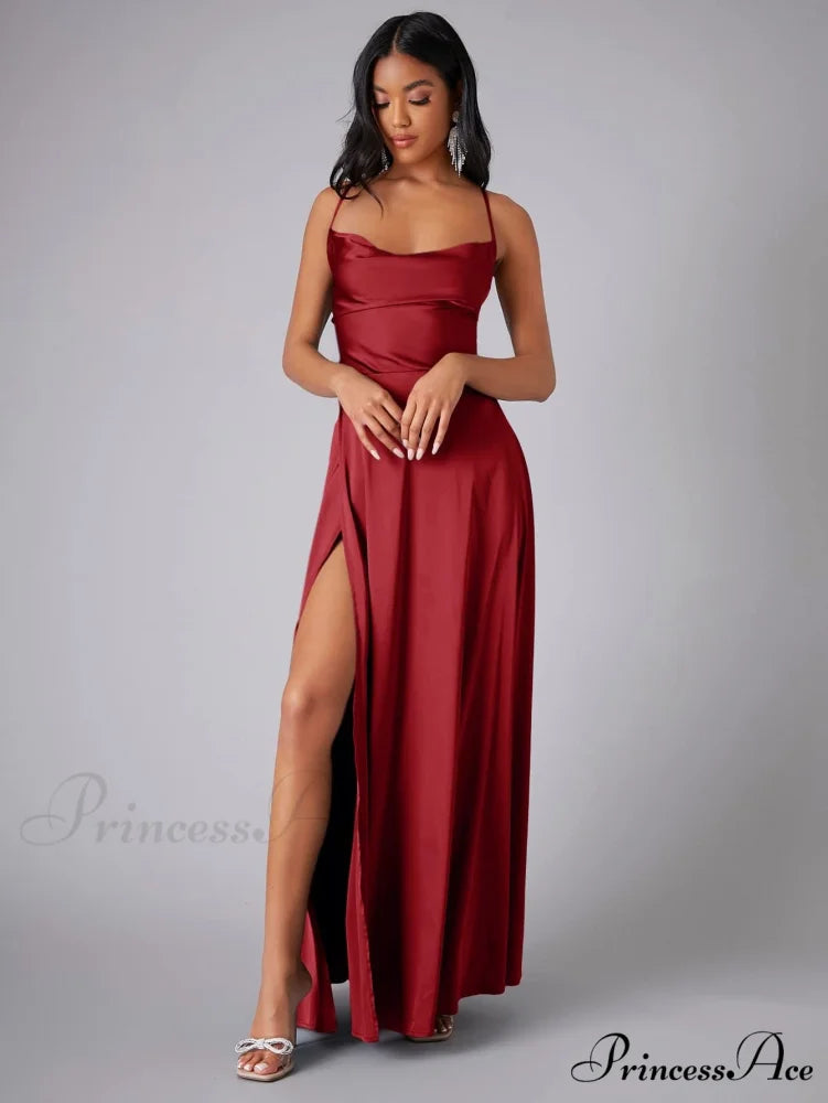 Lola High Stylish Slit Satin Dress