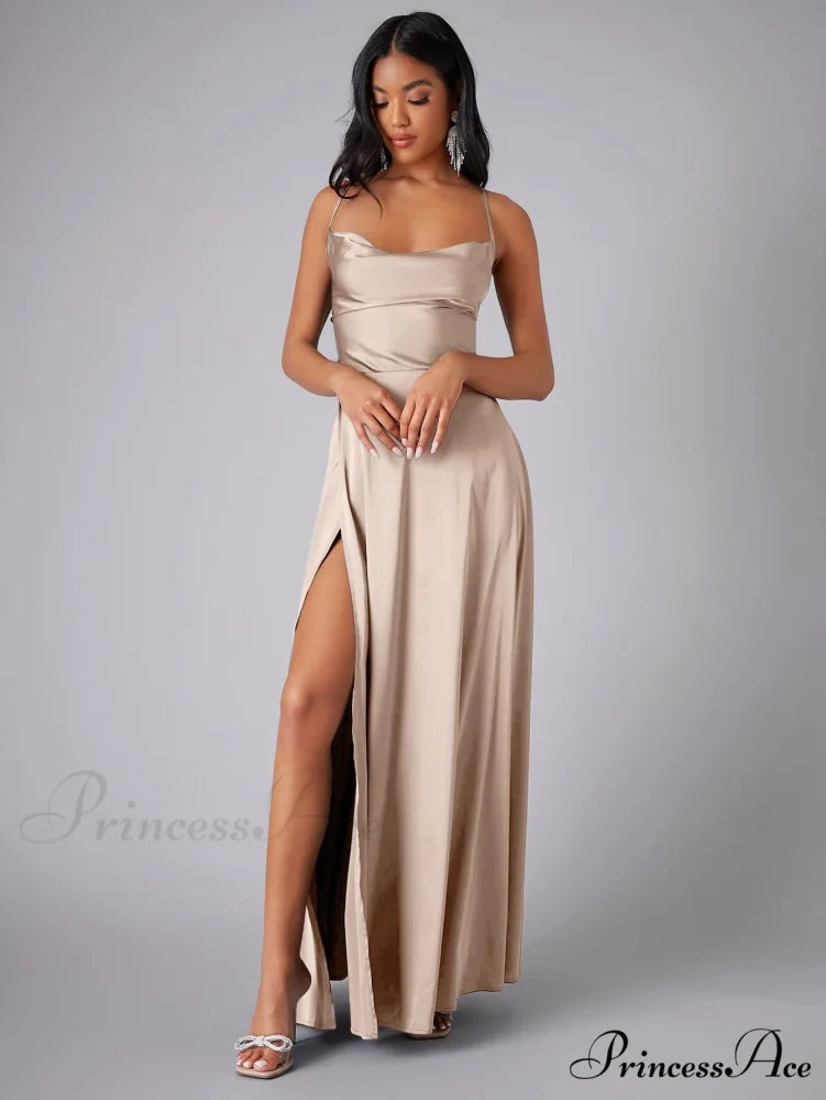 Lola High Stylish Slit Satin Dress