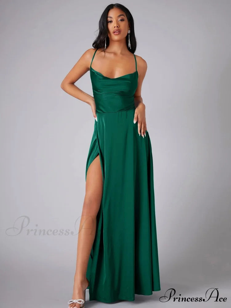 Lola High Stylish Slit Satin Dress