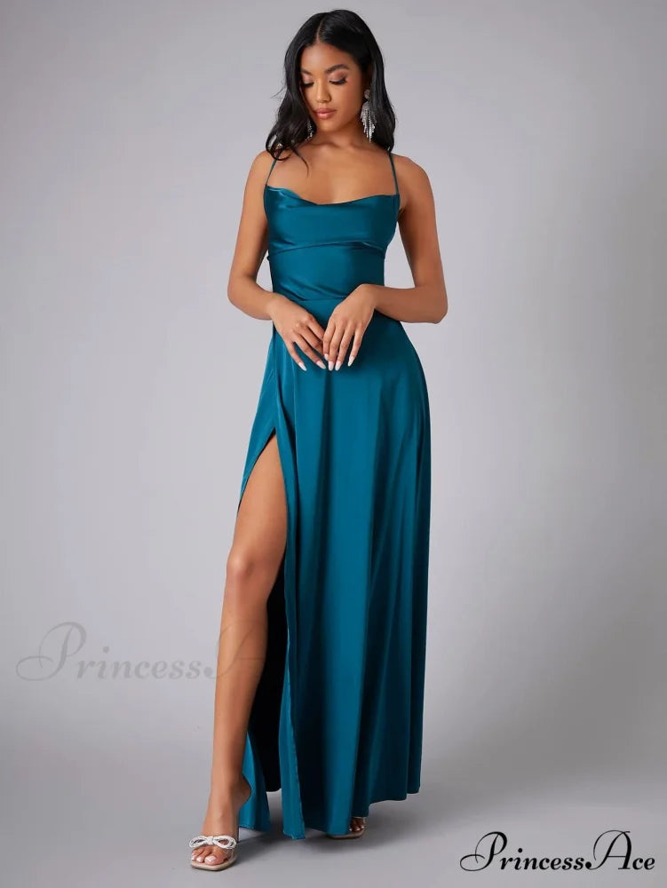 Lola High Stylish Slit Satin Dress