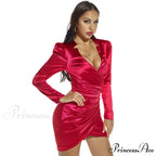 Lola Long Sleeve Charming Deep V Mini Dress