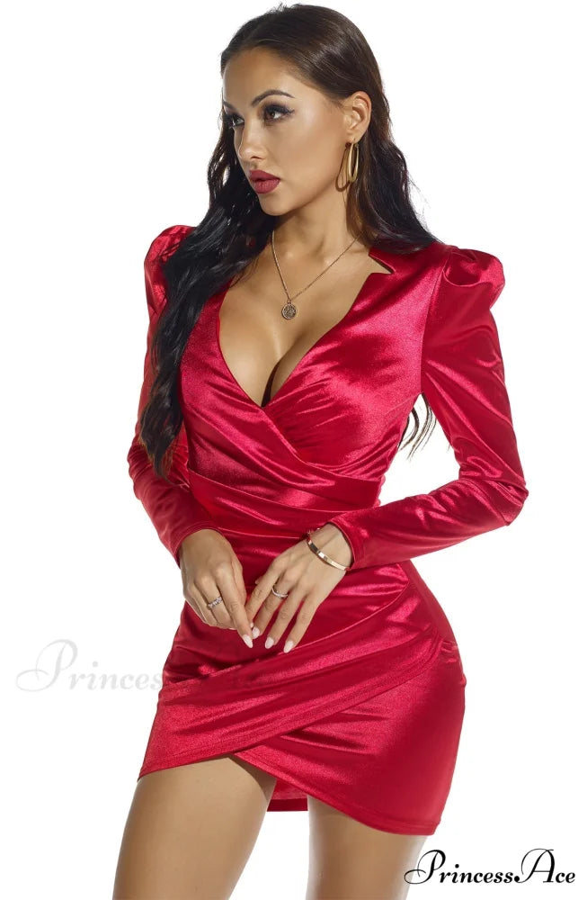 Lola Long Sleeve Charming Deep V Mini Dress