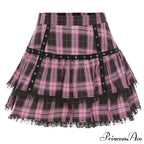 Lolita Cake Gothic Japanese Harajuku Purple Pink Plaid Pleated Skirt