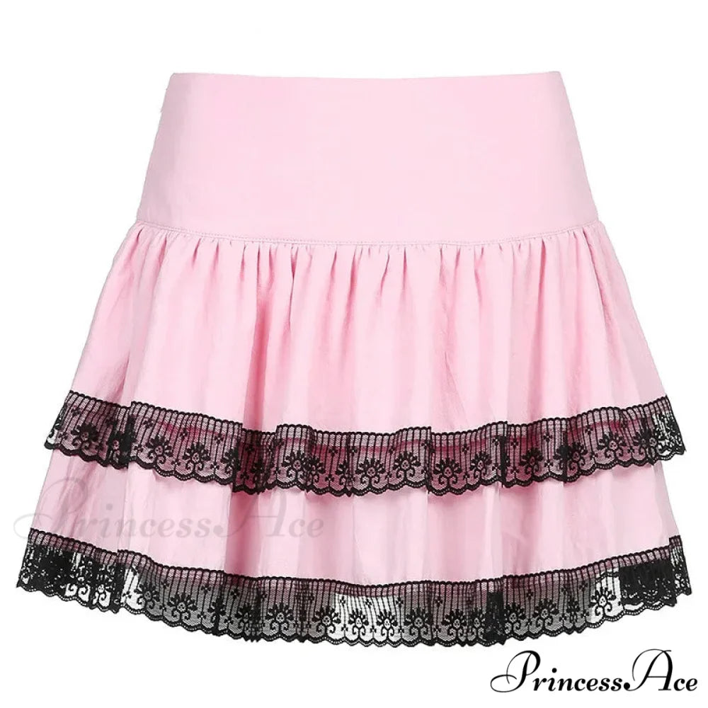 Lolita Cake Gothic Japanese Harajuku Purple Pink Plaid Pleated Skirt
