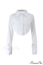 Long Button-Up Cropped Blouse Arm with White Lapel