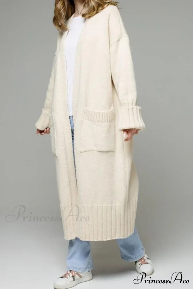Long Cardigan with Open Front and Pockets