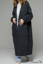 Long Cardigan with Open Front and Pockets