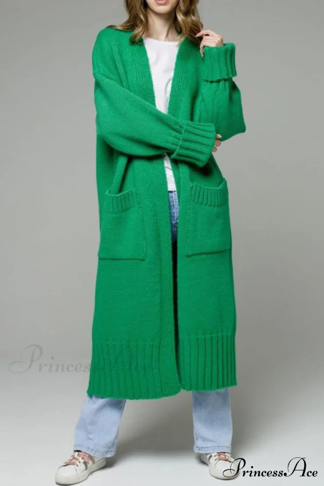 Long Cardigan with Open Front and Pockets