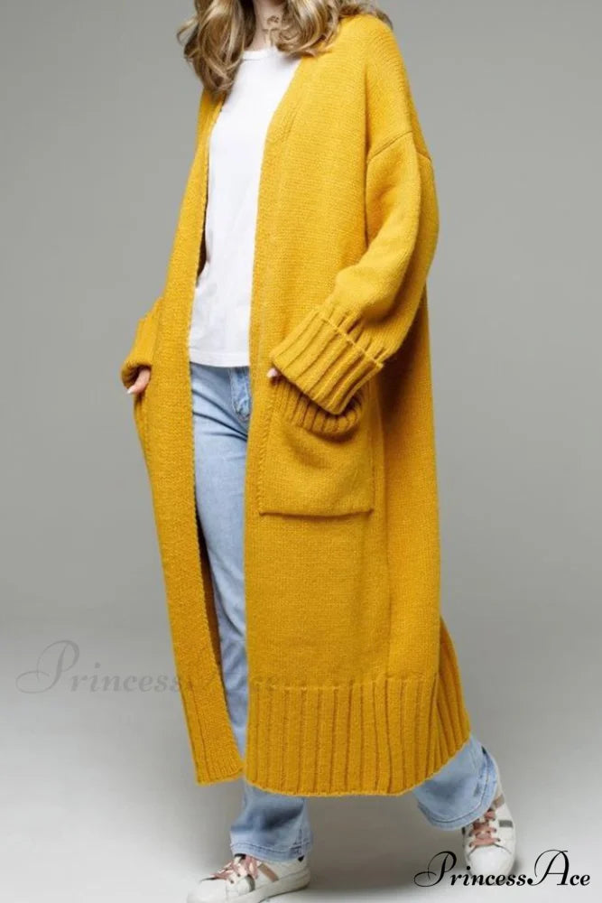 Long Cardigan with Open Front and Pockets