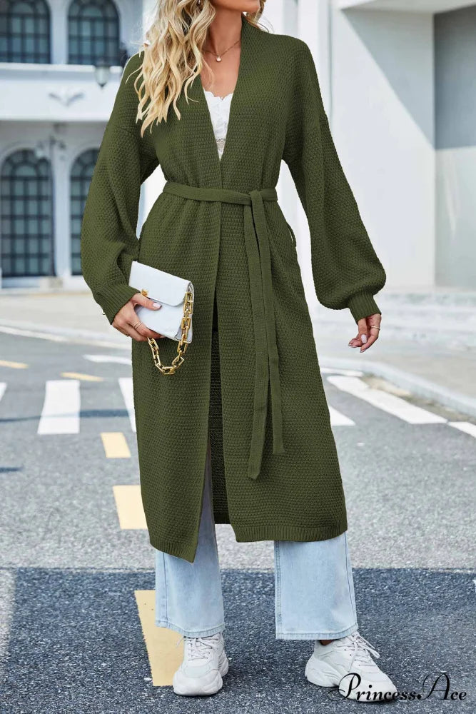 Long Cardigan with Open Front and Tie-waist