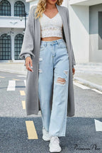 Long Cardigan with Open Front and Tie-waist