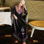 Long Dress Ethnic Floral Embroidery Rayon V-neck Stylish Dress