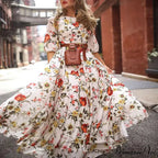 Long Dress Floral Pattern Pleated Swing Evening Dress